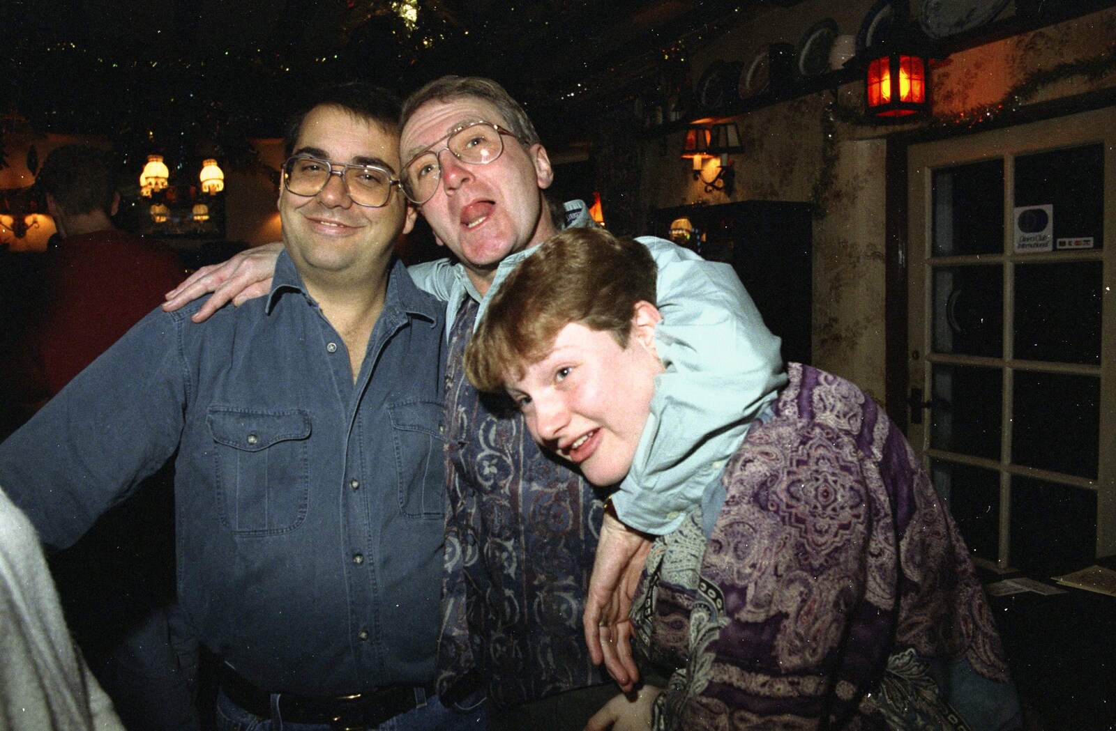 Roger, John Willy and Sally from New Year's Eve at the Swan Inn, Brome, Suffolk - 31st December 1994
