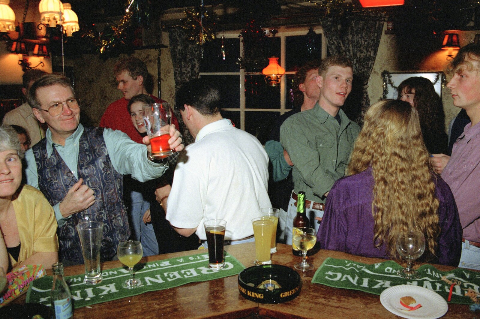 John Willy holds his glass up from New Year's Eve at the Swan Inn, Brome, Suffolk - 31st December 1994