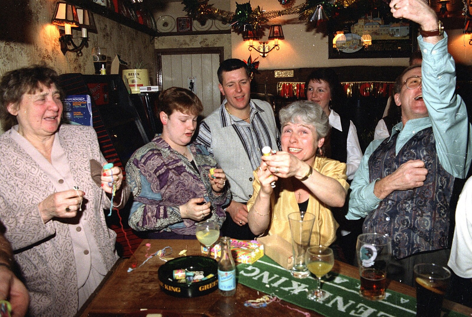 There's a big cheer at midnight from New Year's Eve at the Swan Inn, Brome, Suffolk - 31st December 1994