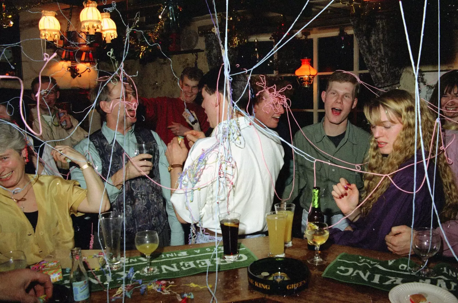 Party-popper aftermath, from New Year's Eve at the Swan Inn, Brome, Suffolk - 31st December 1994