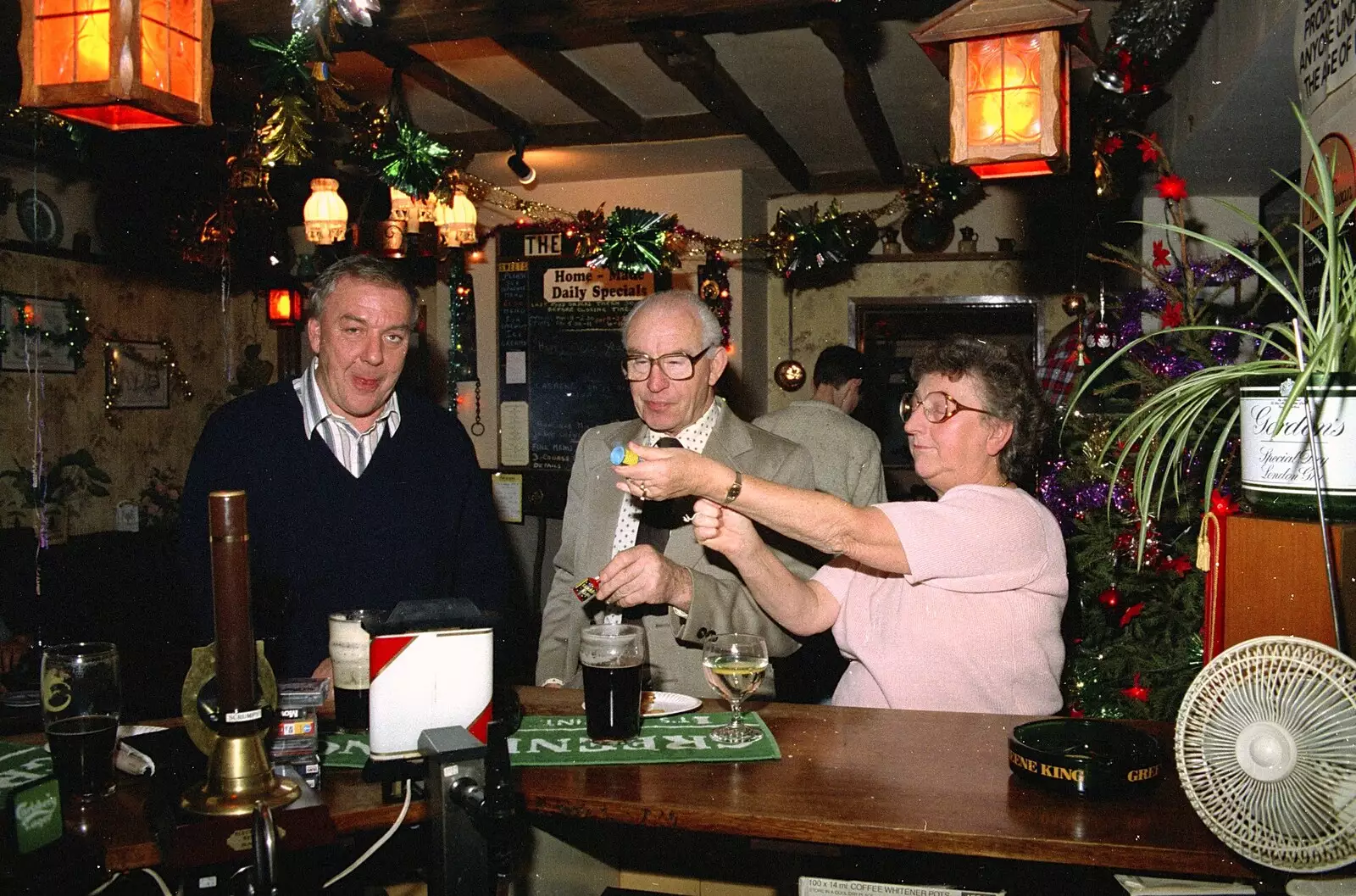 Geordie, John and Arline, from New Year's Eve at the Swan Inn, Brome, Suffolk - 31st December 1994