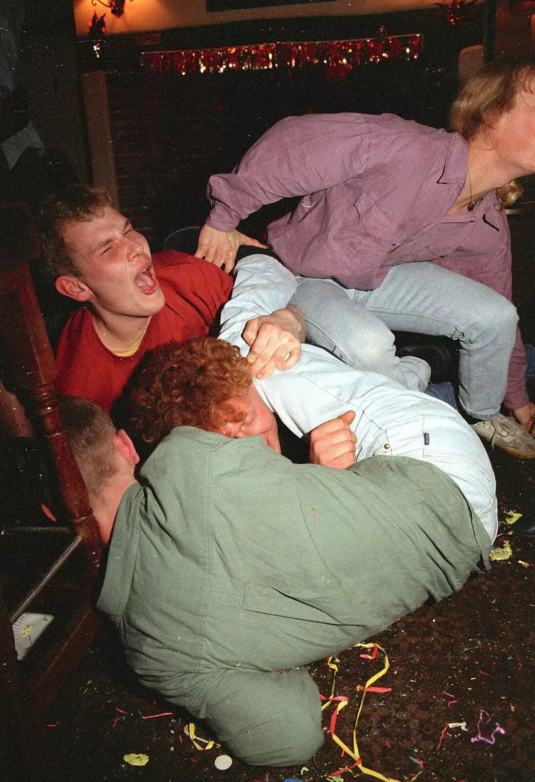 Bill gets it in the nuts, from New Year's Eve at the Swan Inn, Brome, Suffolk - 31st December 1994