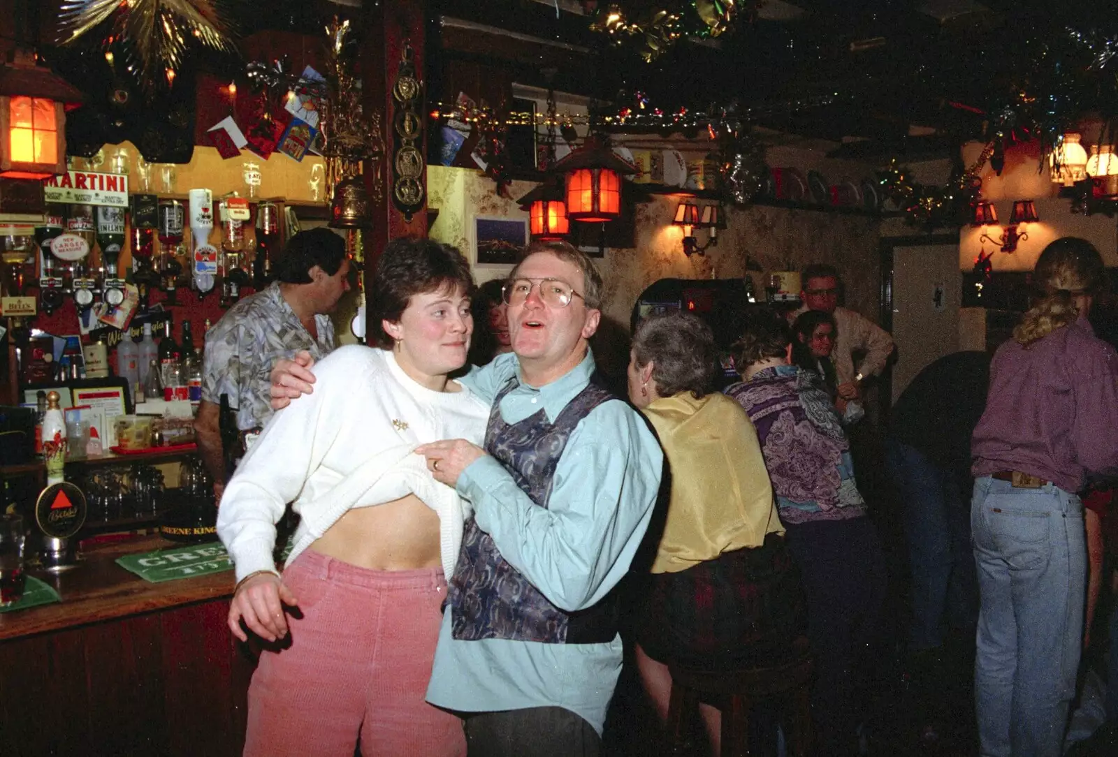 John Willy attemps to get Pippa's boobs out, from New Year's Eve at the Swan Inn, Brome, Suffolk - 31st December 1994