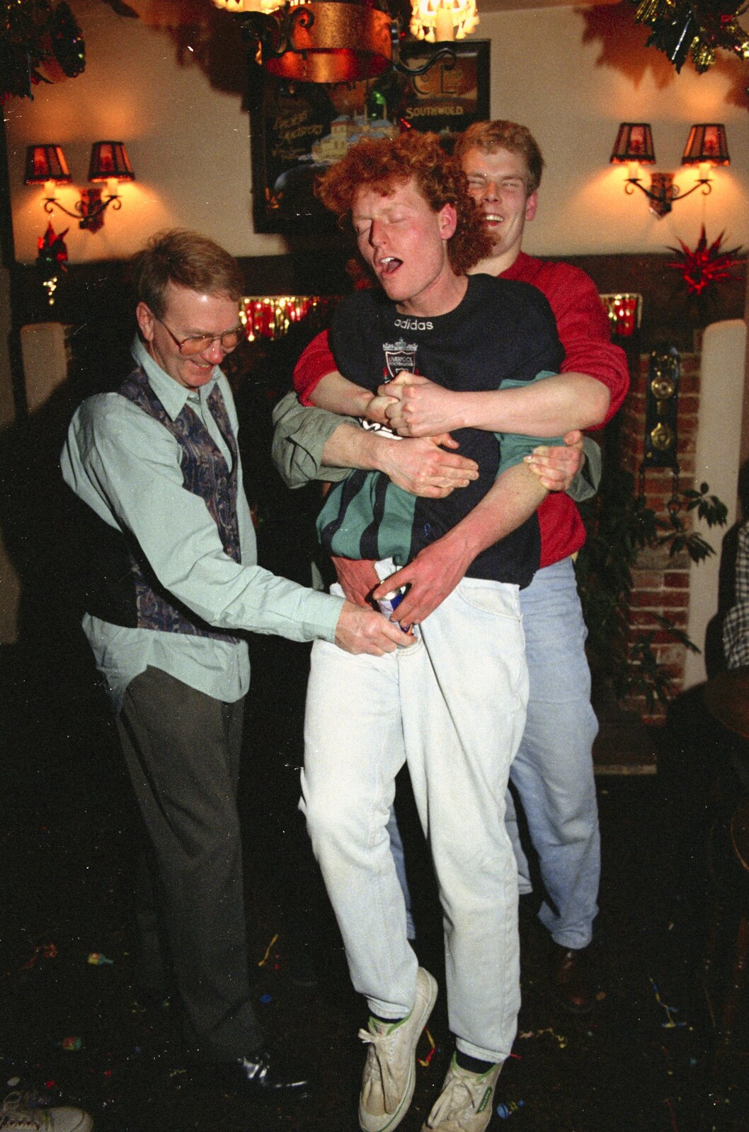 Wavy gets a bottle stuffed down his pants from New Year's Eve at the Swan Inn, Brome, Suffolk - 31st December 1994
