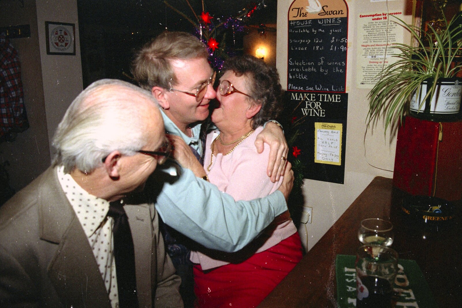 Arline gives John Willy a snog from New Year's Eve at the Swan Inn, Brome, Suffolk - 31st December 1994