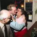 Arline gives John Willy a snog, New Year's Eve at the Swan Inn, Brome, Suffolk - 31st December 1994