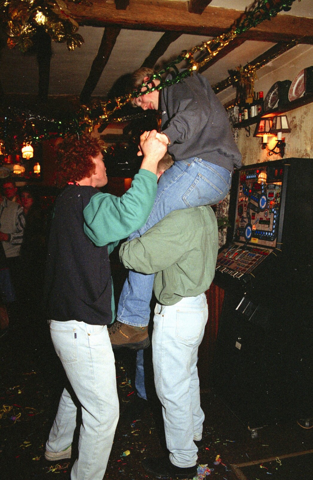Paul gets a piggy back from New Year's Eve at the Swan Inn, Brome, Suffolk - 31st December 1994