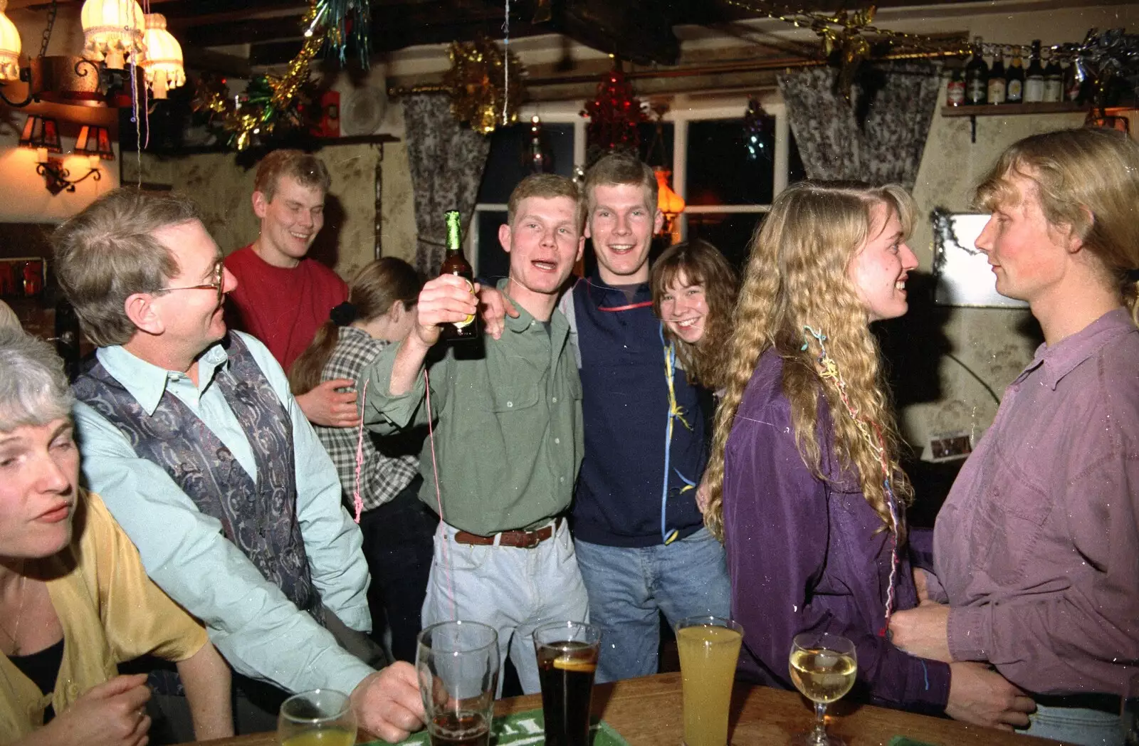 Mikey, Andy, Jackie, Ally and Jimmy, from New Year's Eve at the Swan Inn, Brome, Suffolk - 31st December 1994