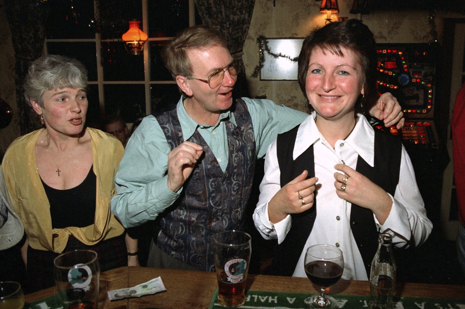 Spammy, John Willy and Davina from New Year's Eve at the Swan Inn, Brome, Suffolk - 31st December 1994