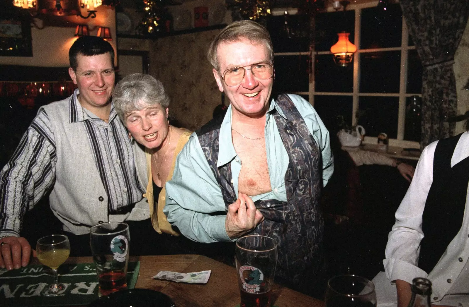 John Willy gets a nipple out, from New Year's Eve at the Swan Inn, Brome, Suffolk - 31st December 1994