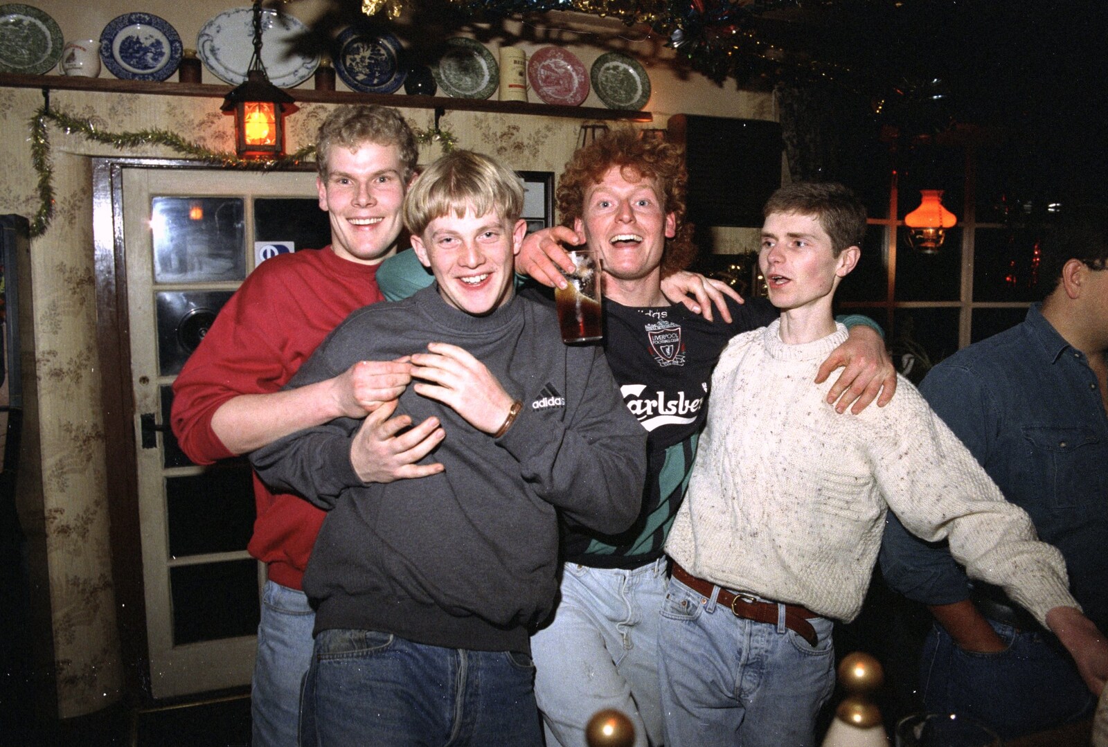 Bill, Paul, Wavy and 'ninja' Jon from New Year's Eve at the Swan Inn, Brome, Suffolk - 31st December 1994