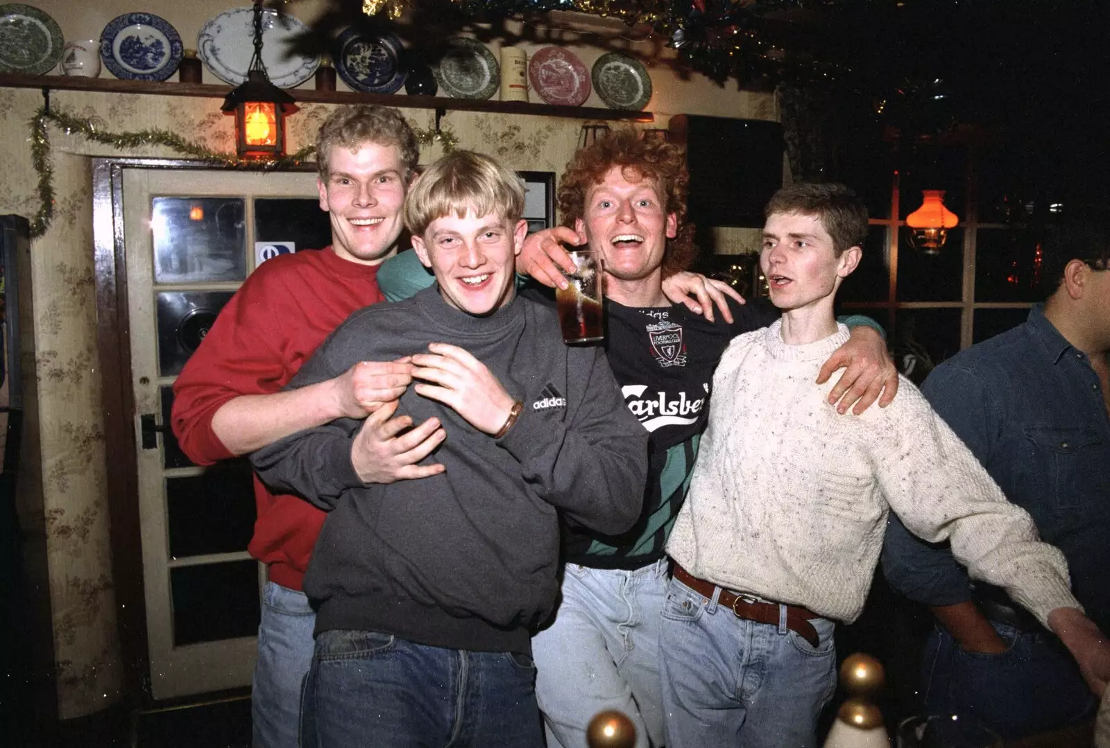 Bill, Paul, Wavy and 'ninja' Jon, from New Year's Eve at the Swan Inn, Brome, Suffolk - 31st December 1994