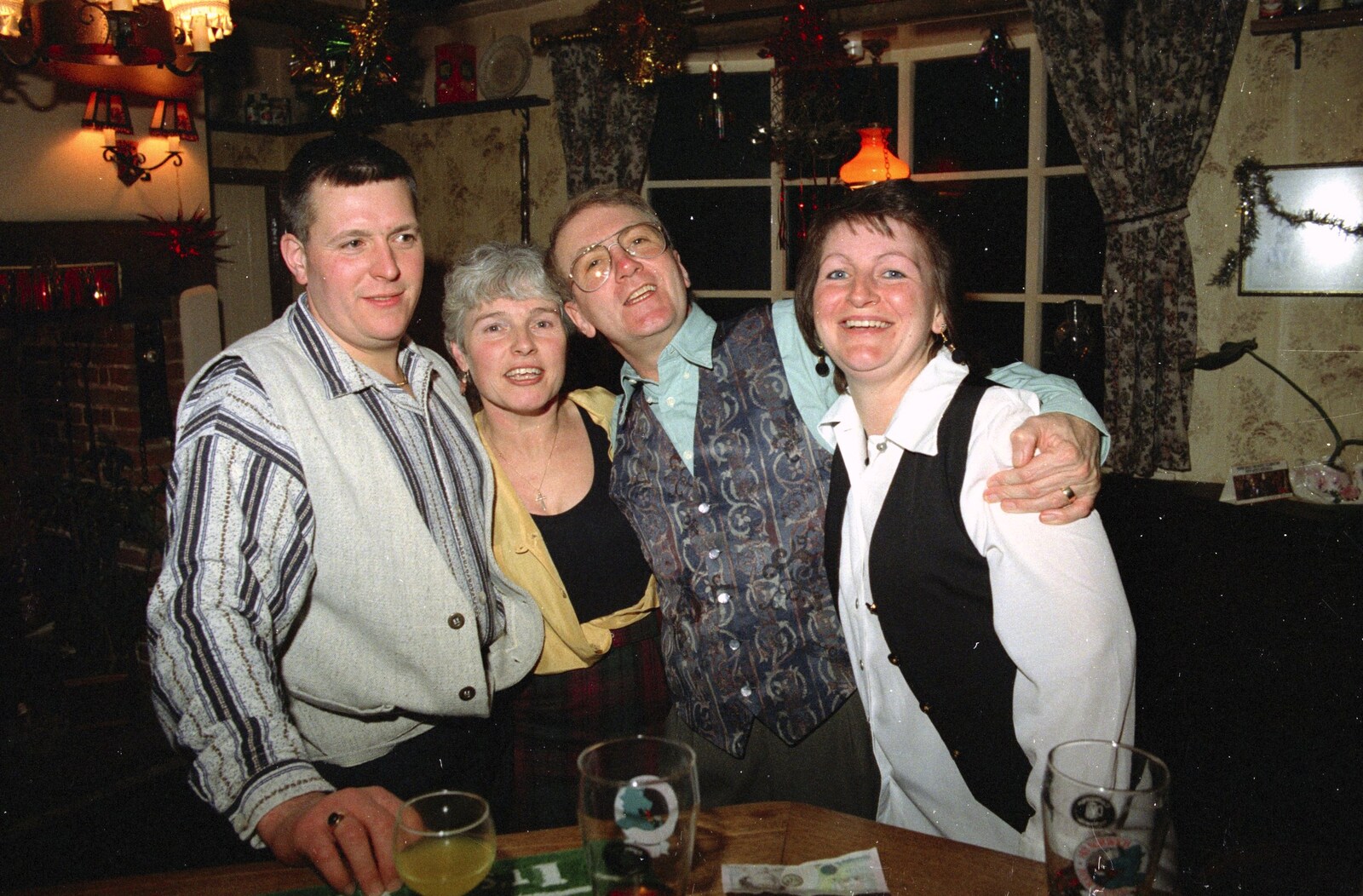 Barry, Spammy, John Willy and Davina from New Year's Eve at the Swan Inn, Brome, Suffolk - 31st December 1994
