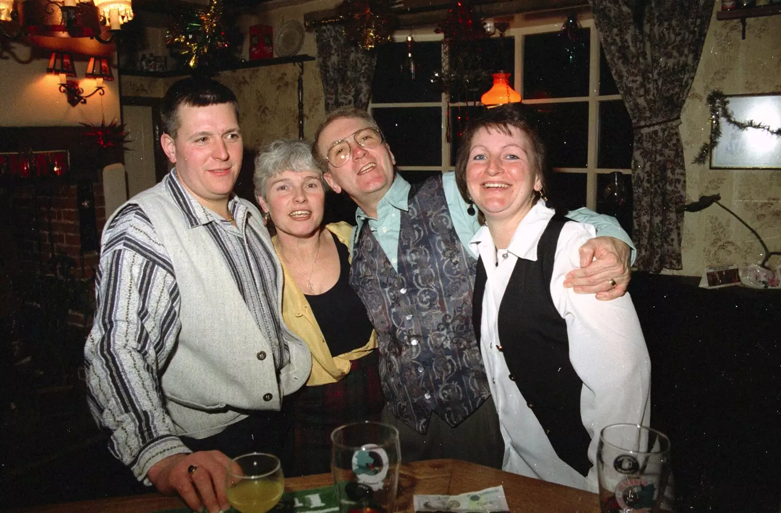 Barry, Spammy, John Willy and Davina, from New Year's Eve at the Swan Inn, Brome, Suffolk - 31st December 1994