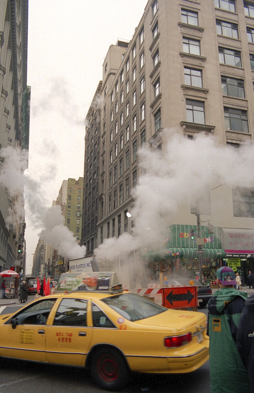 A yellow cab and New York steam from A Trip to New York, New York, USA - 11th March 1995