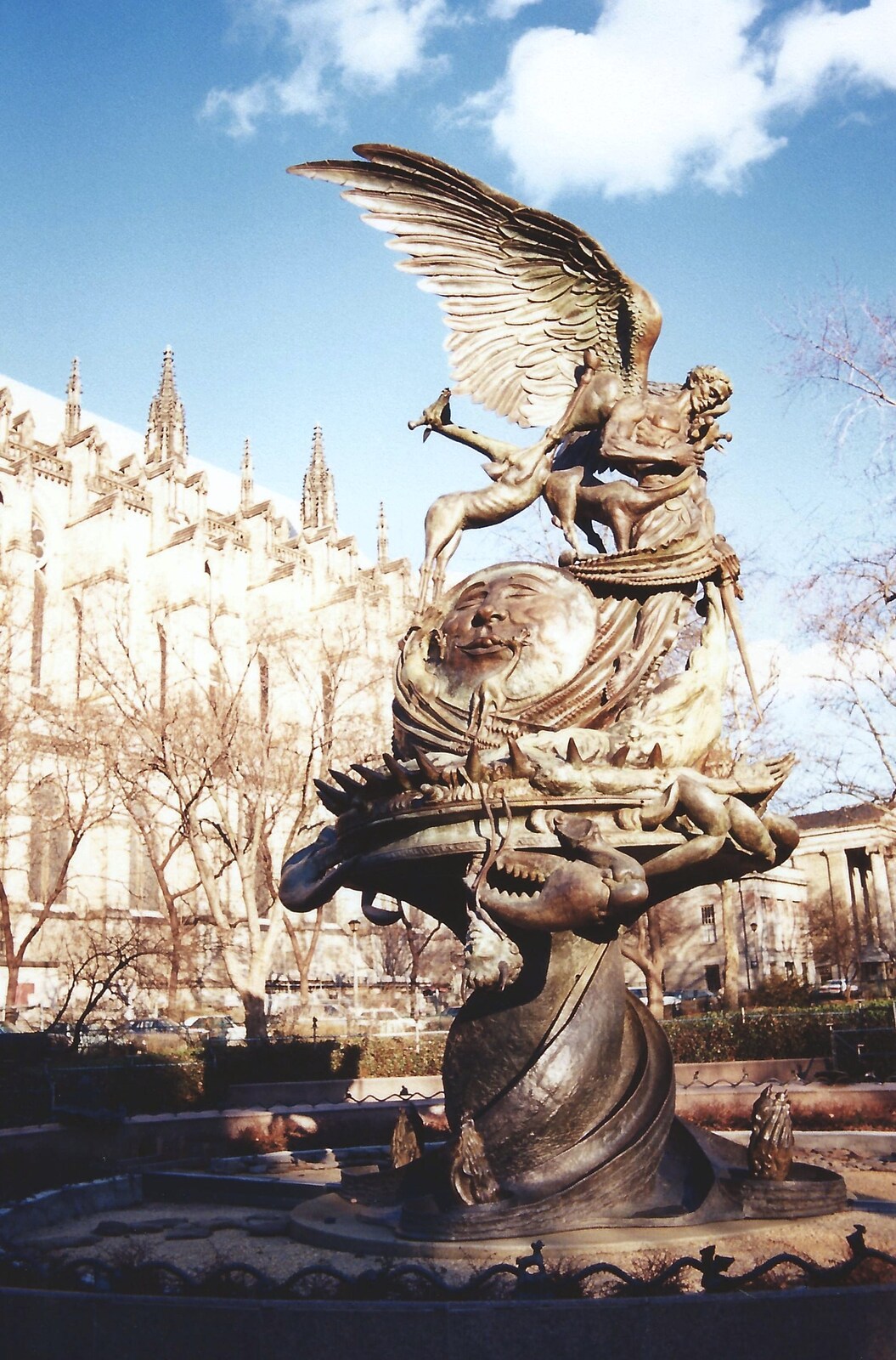 A statue outside St. John the Divine from A Trip to New York, New York, USA - 11th March 1995