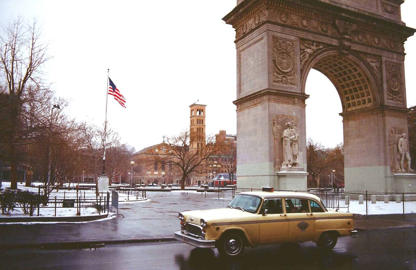 An old-school yellow cab in Washington Square from A Trip to New York, New York, USA - 11th March 1995