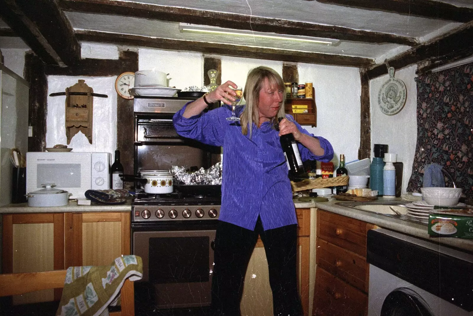 Slurping from the bottle of wine, from Lunch and Dinner at Mad Sue's, Stuston, Suffolk - 30th March 1995