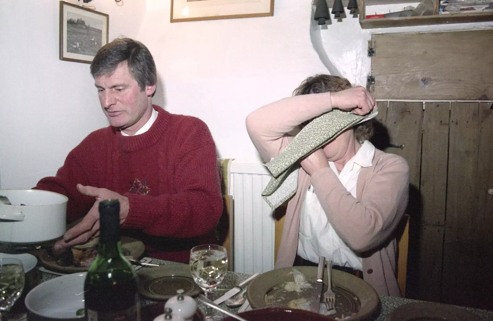 Brenda tries to hide, from Lunch and Dinner at Mad Sue's, Stuston, Suffolk - 30th March 1995