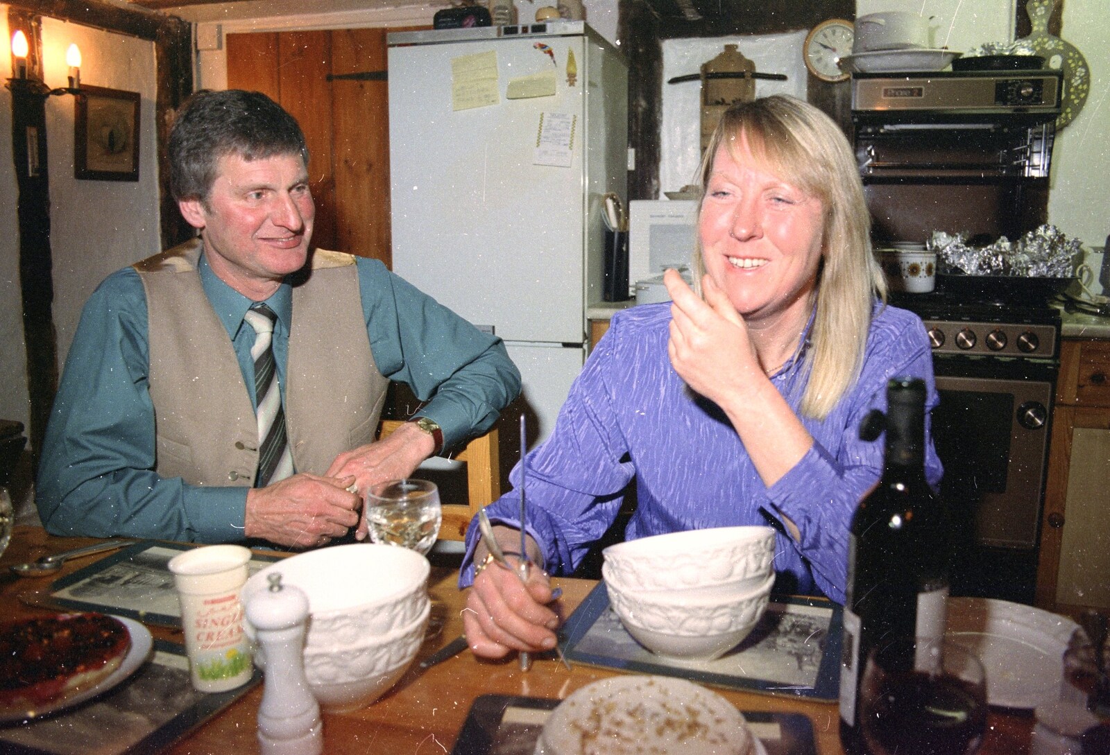 Sue with a stack of bowls from Lunch and Dinner at Mad Sue's, Stuston, Suffolk - 30th March 1995