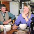 Sue with a stack of bowls, Lunch and Dinner at Mad Sue's, Stuston, Suffolk - 30th March 1995