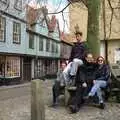 Georgina, Sean, Phil and Lolly at the top of Elm Hill, A Phil and Sean Weekend, and Bedroom Building, Brome, Norwich and Southwold - 18th April 1995