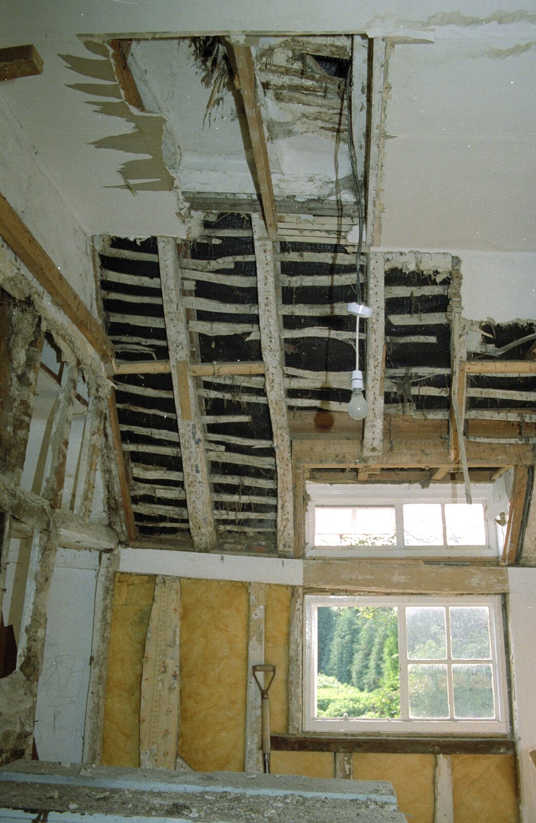 The hidden original ceiling is revealed from Bedroom Demolition, Brome, Suffolk - 15th May 1995