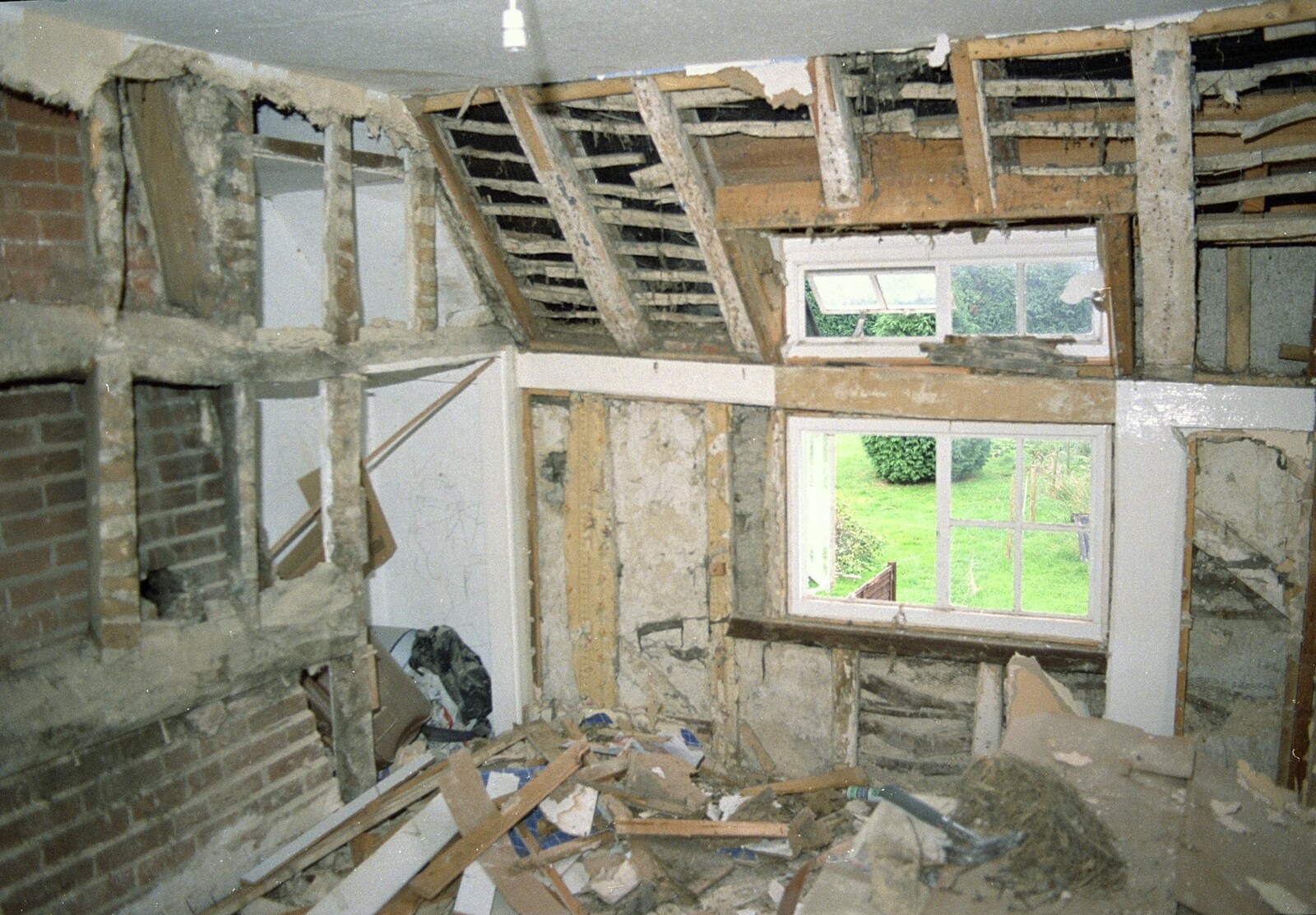 Another view of the demolition from Bedroom Demolition, Brome, Suffolk - 15th May 1995