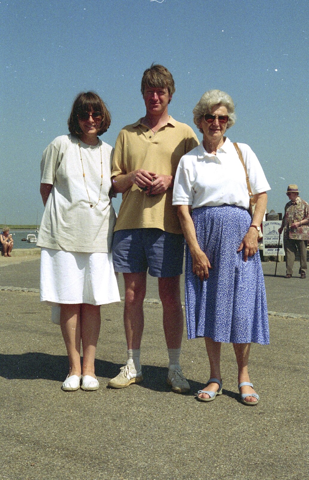 Grandmother, Neil and Caroline Visit, Brome and Orford, Suffolk - 24th July 1995: Caroline, Neil and Grandmother on Orford Quay