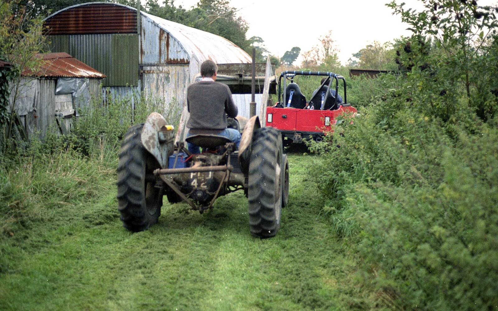 Geoff follows behind in Winnie the tractor from Off-roading with Geoff and Brenda, Stuston and Elsewhere, Suffolk - 15th September 1995
