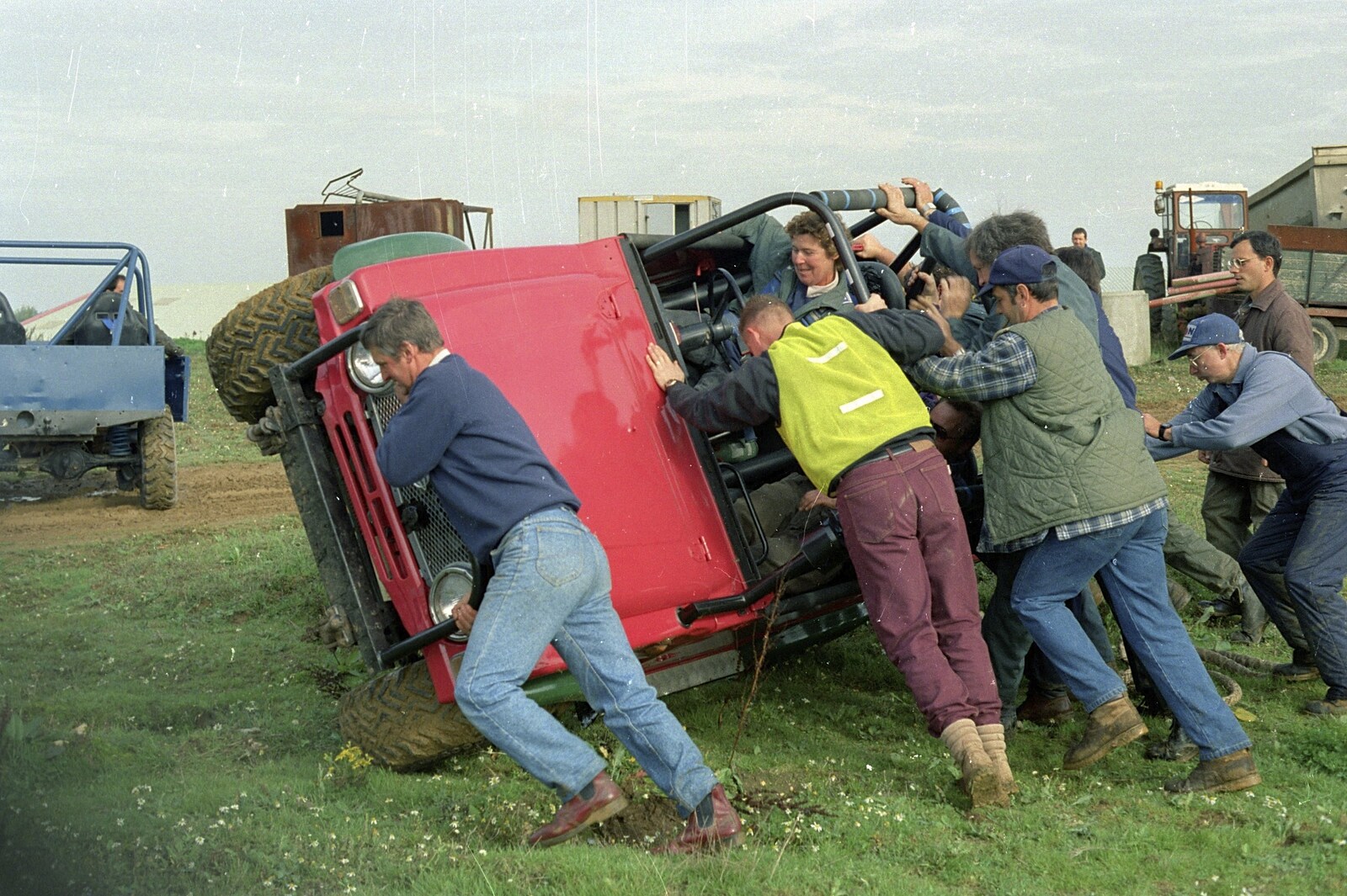 Brenda's tipped the Daihatsu over from Off-roading with Geoff and Brenda, Stuston and Elsewhere, Suffolk - 15th September 1995