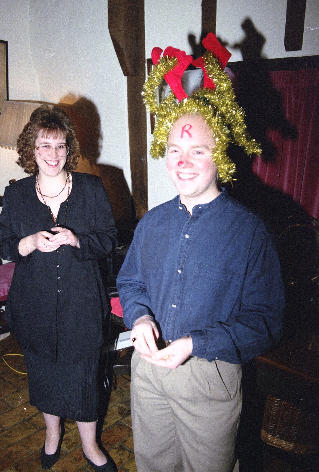 Comedy tinsel headgear from Geoff's Birthday, Stuston, Suffolk - 18th December 1995