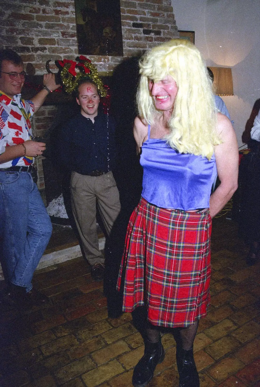 Another view of the kilt/skirt, from Geoff's Birthday, Stuston, Suffolk - 18th December 1995