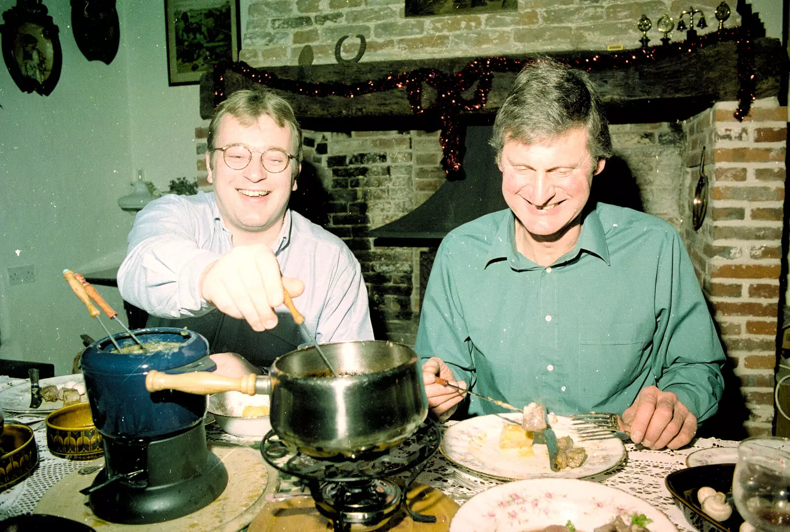 An earlier fondue session, from Geoff's Birthday, Stuston, Suffolk - 18th December 1995