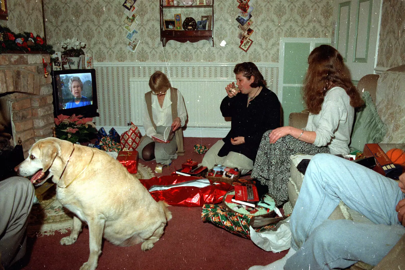 The Queen's on the telly as we unwrap presents, from Christmas Up North, Macclesfield, Cheshire - 25th December 1995