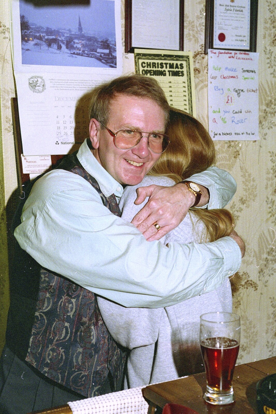 John gives Lorraine a hug from New Year's Eve in the Swan Inn, Brome, Suffolk - 31st December 1995