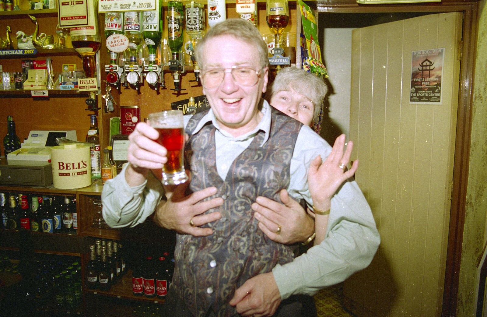 Spammy grabs John from behind from New Year's Eve in the Swan Inn, Brome, Suffolk - 31st December 1995