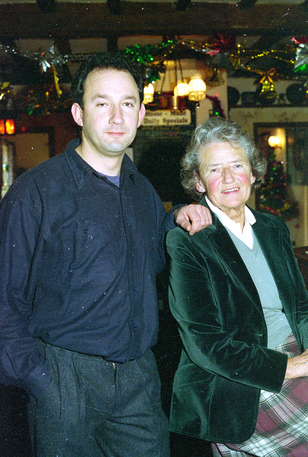 DH and his mum from New Year's Eve in the Swan Inn, Brome, Suffolk - 31st December 1995