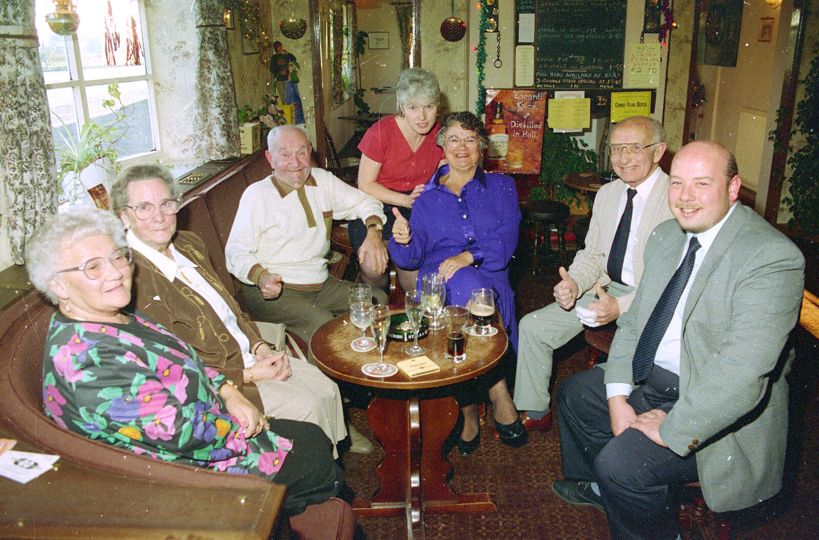 Spammy with a random group from New Year's Eve in the Swan Inn, Brome, Suffolk - 31st December 1995