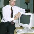 Phil Barbrook leans on a monitor, The CISU Internet Team, Bedroom Building and Ferries, Suffolk - 16th February 1996