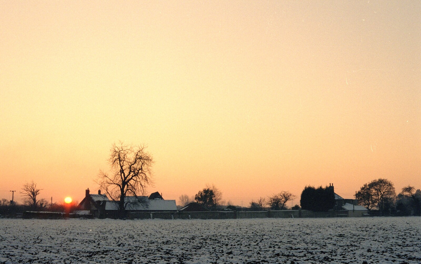 Sunset over the side field from The CISU Internet Team, Bedroom Building and Ferries, Suffolk - 16th February 1996