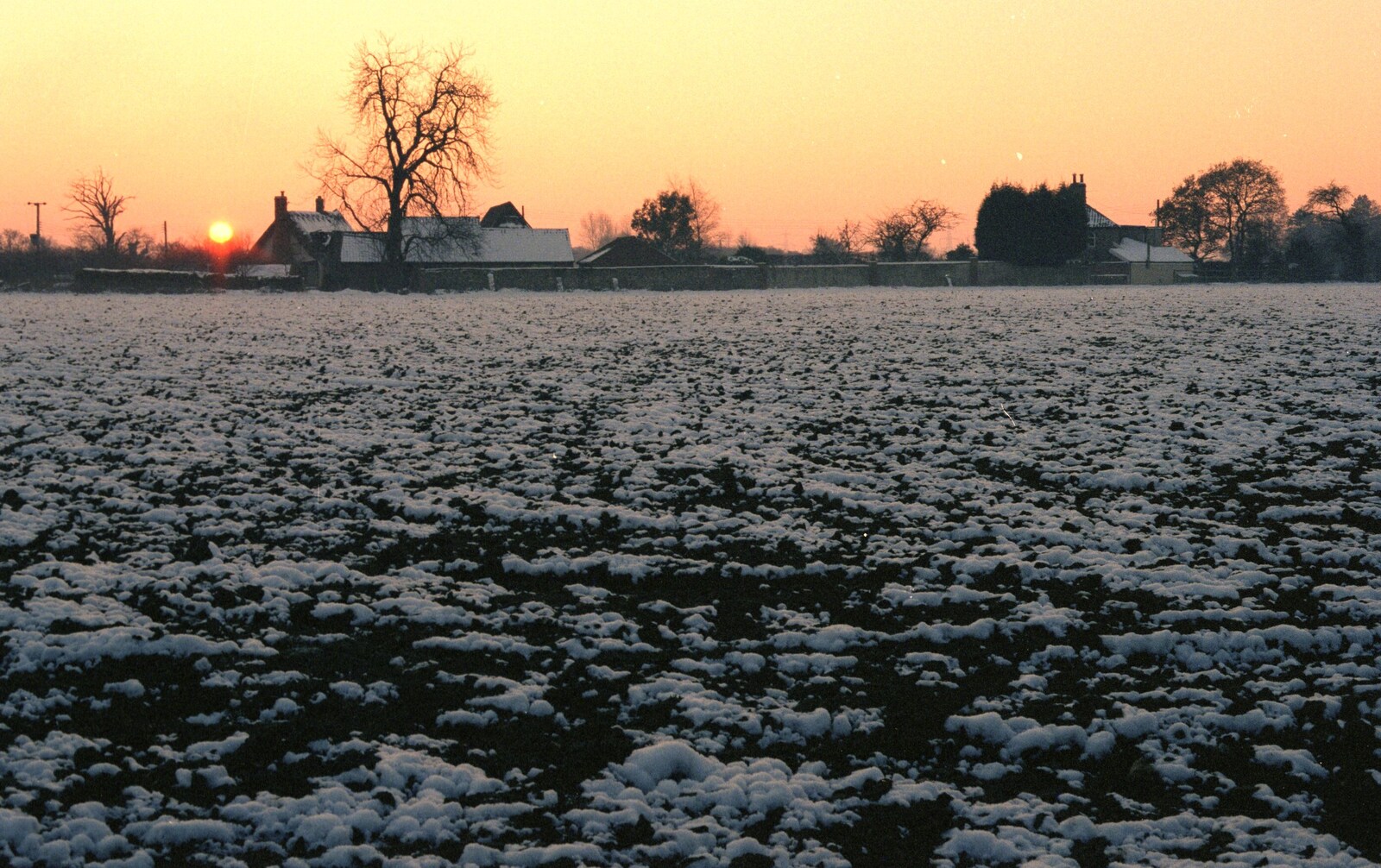 Snow in the field, with a low sun from The CISU Internet Team, Bedroom Building and Ferries, Suffolk - 16th February 1996