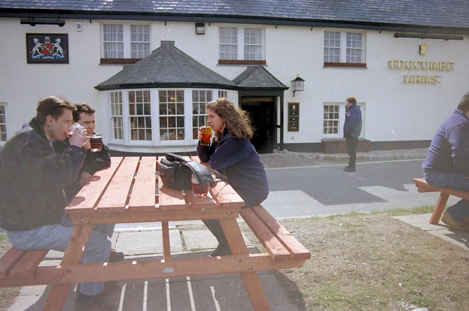 Andrew, Russel and Vicky at the Edgecumbe Arms, from Uni: A CISU Trip To Plymouth, Devon - 16th March 1996