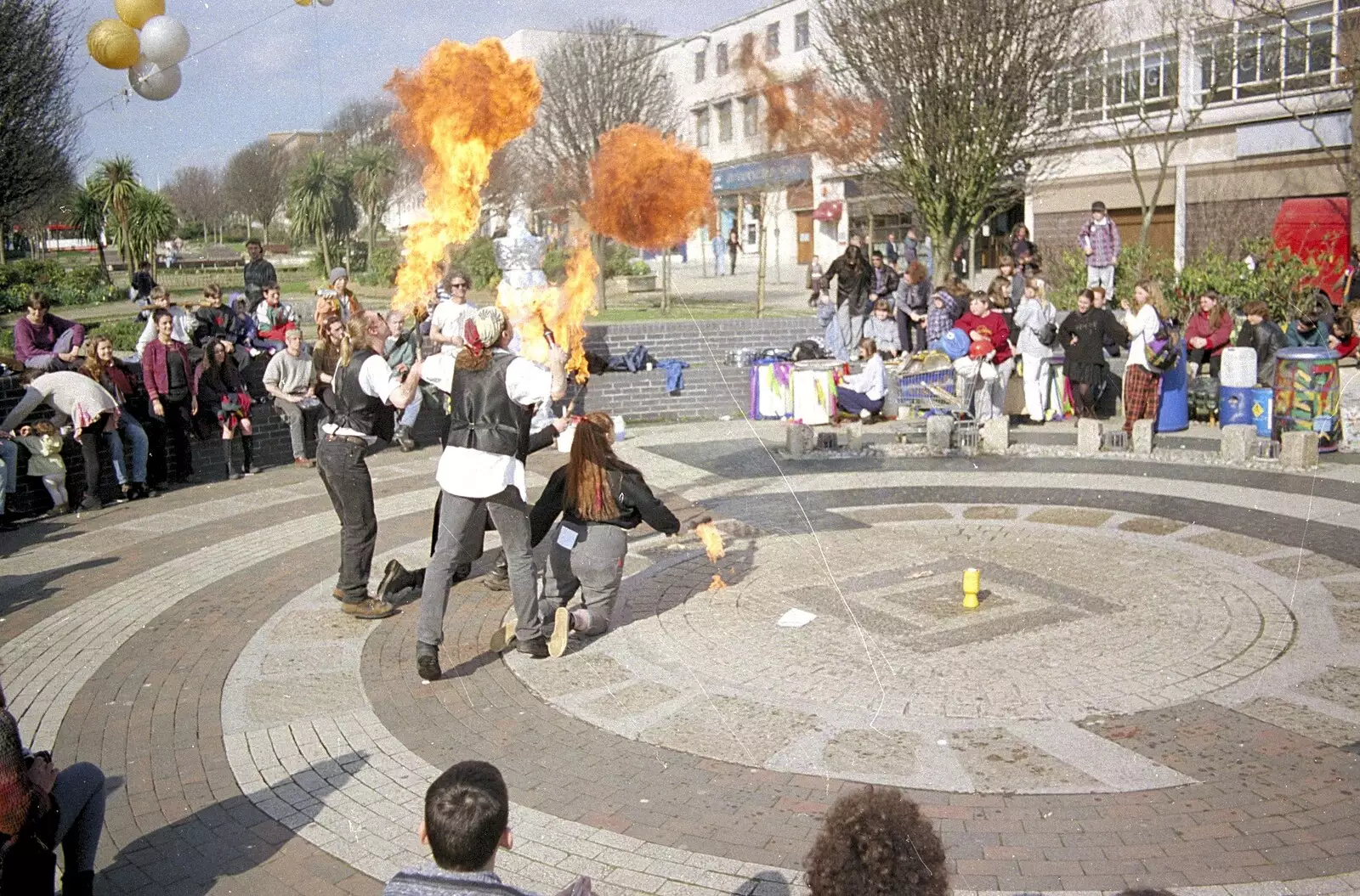 More fire-eating on Armada Way, from Uni: A CISU Trip To Plymouth, Devon - 16th March 1996