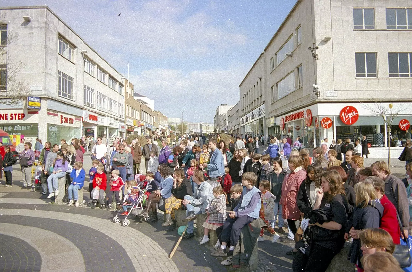 Crowds on Armada Way, from Uni: A CISU Trip To Plymouth, Devon - 16th March 1996