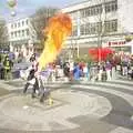 A fire-eater does his thing on Armada Way, Uni: A CISU Trip To Plymouth, Devon - 16th March 1996