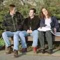 Andrew, Russell and Vicky hang out on a bench, Uni: A CISU Trip To Plymouth, Devon - 16th March 1996