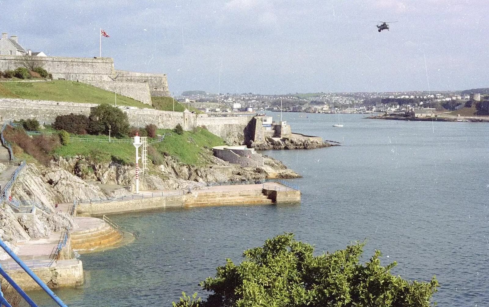 A helicopter flies out over the Sound, from Uni: A CISU Trip To Plymouth, Devon - 16th March 1996