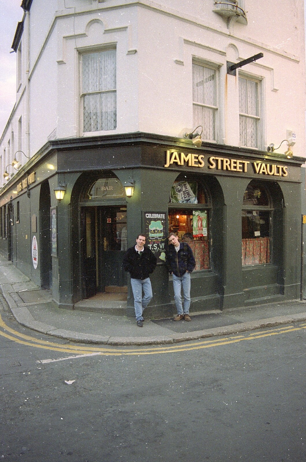 Russell and Andrew outside the James Street Vaults from Uni: A CISU Trip To Plymouth, Devon - 16th March 1996