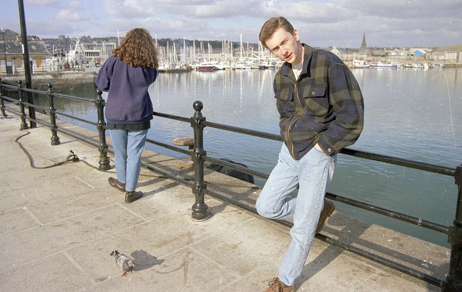 Vicky and Andrew, down on the Barbican from Uni: A CISU Trip To Plymouth, Devon - 16th March 1996